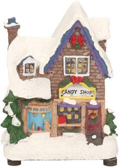 Kerstdorp kersthuisje snoepwinkel 12 cm met LED verlichting