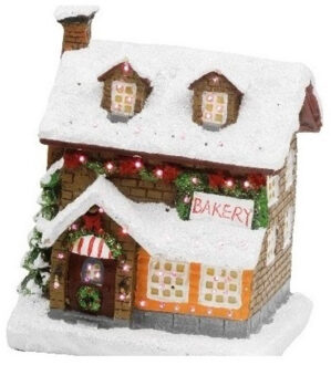 Kerstdorp - kersthuisjes - bakkerij met verlichting - 9 x 11 x 12,5 cm- Kerstdecoratie Multi