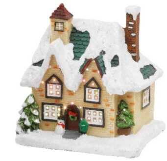 Kerstdorp kersthuisjes huis met verlichting 9 x 11 x 12,5 cm - Kerstdorpen Multikleur