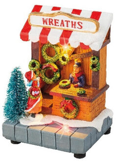 Kerstdorp kersthuisjes kransen winkeltje met verlichting 8 x 11 cm Multi