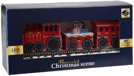Kerstdorp kersttrein - sneeuwpop - met bewegende led lampjes - LED verlichting - 39 cm Rood
