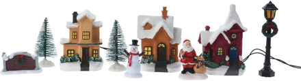 Kerstdorp landschap - accessoires - met led verlichting - 10-delig - christmas village