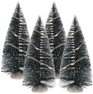 Kerstdorp onderdelen 4x kerstboom 15 cm met LED verlichting