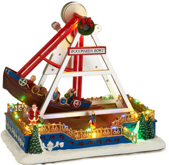 Kerstdorp schommelschip - met beweging, led verlichting en muziek - 32 cm - polyresin Multi