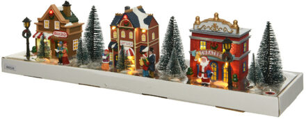 Kerstdorp set 17-delig winterlandschap huisjes en figuurtjes met verlichting