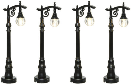 Kerstdorp straatlantaarns - 8x - met verlichting - 10 cm - lantaarnpalen - lantaarns