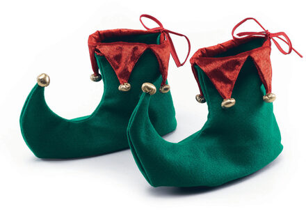Kerstelf schoenen - groen/rood - met belletjes - 25 cm - volwassenen