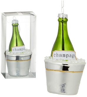 Kersthanger - 1x - glas - champagne fles - 14 cm Multi