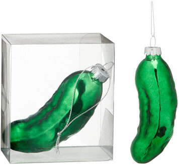Kersthanger augurk - 3x - groen - 11 cm - glas - kerstornament - augurken figuurtje
