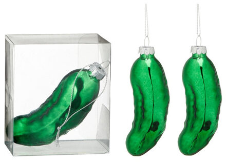 Kersthanger augurk - 4x - groen - 11 cm - glas - kerstornament - augurken figuurtje