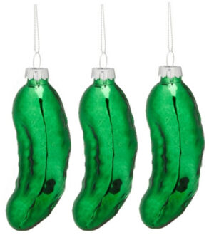 Kersthanger augurk - 6x - groen - 11 cm - glas - kerstornament - augurken figuurtje