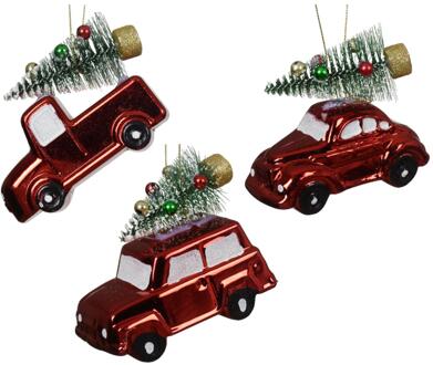Kersthanger Auto kunststof 10cm Rood