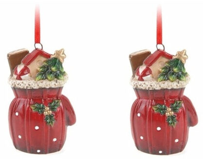 Kersthanger cadeauzak - 2x - rood - 8 cm - keramiek - kerstornament - kerstboomversiering Multi