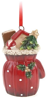 Kersthanger cadeauzak - rood - 8 cm - keramiek - kerstornament - kerstboomversiering