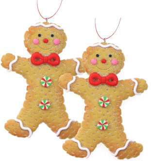 Kersthanger - gingerbread peperkoek mannetje -2x st- kunststof - 11 cm - Kersthangers Bruin