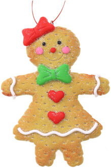 Kersthanger - gingerbread peperkoek vrouwtje -1x st- kunststof - 11 cm - Kersthangers Bruin