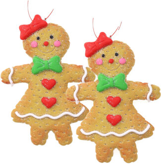 Kersthanger - gingerbread peperkoek vrouwtje -2x st- kunststof - 11 cm - Kersthangers Bruin