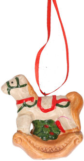 Kersthanger hobbelpaard - rood - 8 cm - keramiek - kerstornament - kerstboomversiering