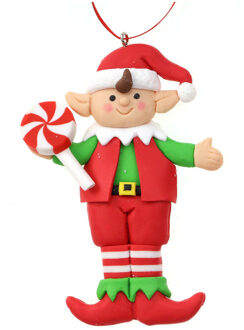 Kersthanger - kerstelf poppetje -1x st- kunststof - 11 cm - ornament - Kersthangers Rood