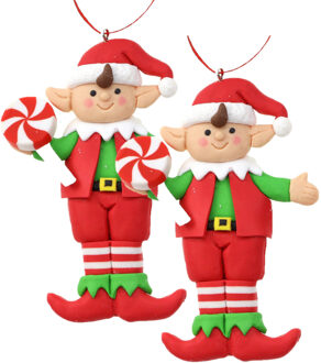 Kersthanger/kerstornament -kerstelf - 2x st- kunststof - 11 cm