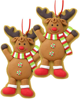 Kersthanger/kerstornament -rendier -2x st- kunststof - 11 cm