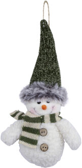 Kersthanger/kerstornament sneeuwpop knuffeltje - 15 cm - pluche -kerstmuts Wit
