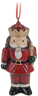 Kersthanger notenkraker - rood - 8 cm - keramiek - kerstornament - kerstboomversiering
