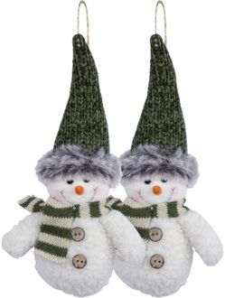 Kersthanger pluche sneeuwpop knuffeltjes - 2x - 15 cm - Kersthangers Grijs