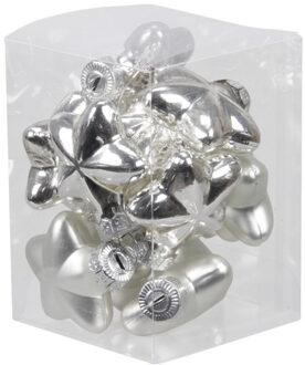 Kersthanger sterren - 12x st - glas - zilver- 4 cm - kerstornamenten
