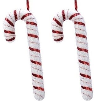 Kersthanger zuurstok - 2x - 34 cm - foam - glitters - kerstboomversiering - ornament Multi