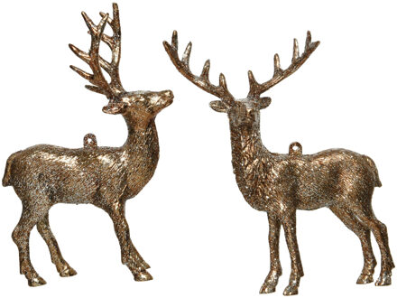 Kersthangers - 2x - hertje - met glitters - koperbruin - 14 cm