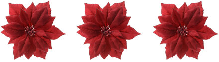 Kersthangers - 3x stuks - 24 cm - bloemen kerstster - rood