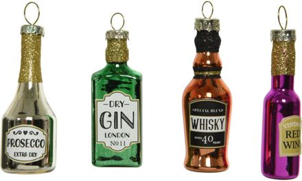 Kersthangers - 4x - flessen drank - glas - 6.5 cm - Kersthangers Multikleur