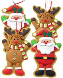 Kersthangers - 4x st -rendier en kerstman - kunststof - 11 cm - Kersthangers Bruin