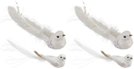 Kersthangers - 4x?- wit -?vogeltje - op clip - 16,5 cm - kunststof - kerstversiering