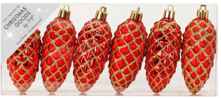 Kersthangers - 6x - dennenappels - rood - 9 cm - kerstornamenten