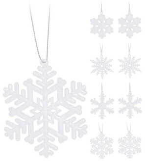 Kersthangers - 8 ST - sneeuwvlokken - wit - glitter - 10 cm - Kersthangers