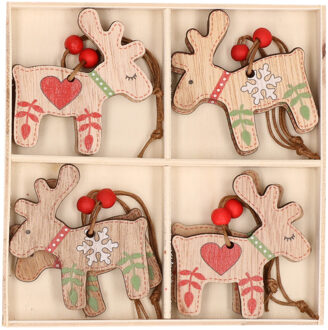Kersthangers - 8x - hout - rendieren - 6 x 5 cm - kerstboom ornamenten Multi