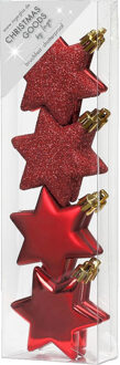 Kersthangers - 8x - sterren - rood - 6 cm - kerstversiering
