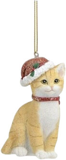 Kersthangers beige katten met kerstmuts 9 cm kerstversiering