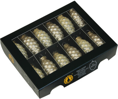 kersthangers dennenappels - 12x- champagne -glas - Kersthangers Champagnekleurig