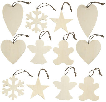 Kersthangers figuurtjes - 12x st - hout - 9 tot 11 cm - kerstornamenten - kerstboomversiering