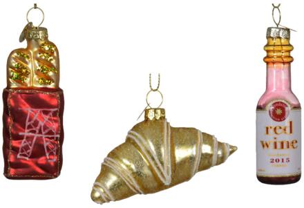 Kersthangers Frans thema - 3x - glas - ornamenten - Kersthangers Goudkleurig