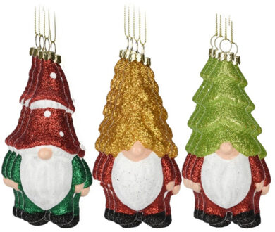 Kersthangers gnomes/dwergen - 12x st- 12,5cm -kunststof -kerstornament - Kersthangers Multikleur