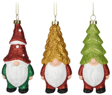 Kersthangers gnomes/dwergen - 3x st- 12,5cm -kunststof -kerstornament - Kersthangers Multikleur