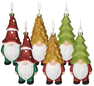 Kersthangers gnomes/dwergen - 6x st- 12,5cm -kunststof -kerstornament - Kersthangers Multikleur