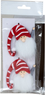 Kersthangers - gnomes/kabouters - 2x st- gestreepte muts - vilt -7 cm Rood