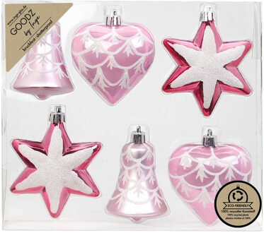 Kersthangers/kerstballen figuurtjes - 6x st - roze - 9 cm -kunststof