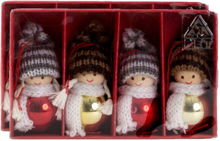 Kersthangers/kerstballen- poppetjes - 8x st- gekleurd - hout -7 cm