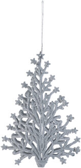 Kersthangers kerstboom - zilver glitters - 15 cm - kunststof - ornamenten - kerstversiering